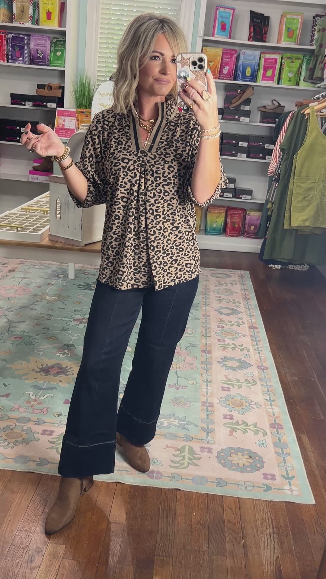 Let's Connect Pleated Leopard Top - Taupe