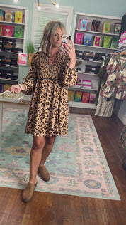 Queen of the Jungle Yoke Mini Dress - Taupe