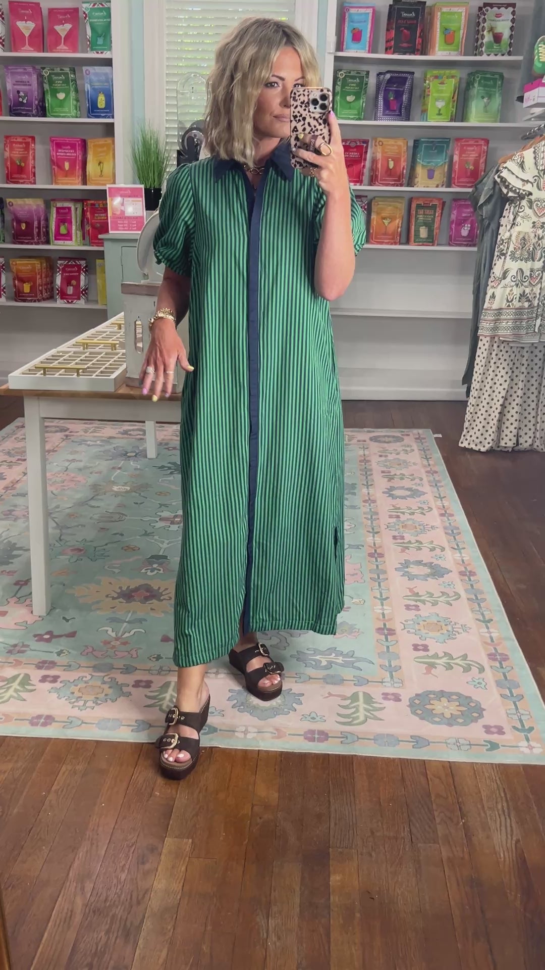 Just a Good Thing Midi Dress - Navy Green