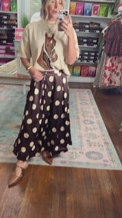 Dot Your Calendar Pleated Midi Skirt - Brown