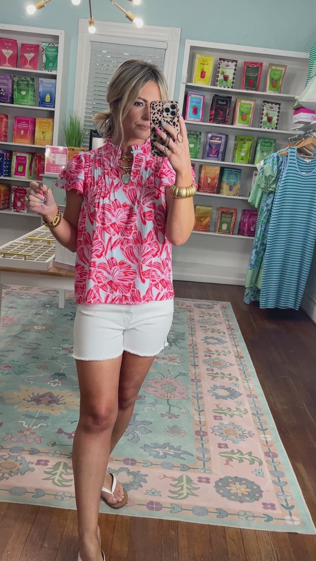 Sunset Hibiscus Floral Print Top - Red