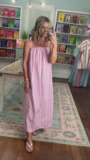 Mimosas and Mingle Striped Midi Dress