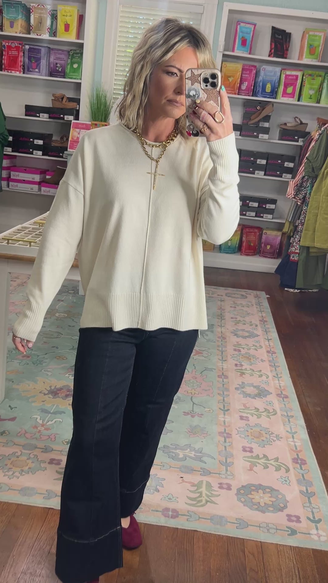 Easy Street Roll Neck Seam Detail Sweater - Cream