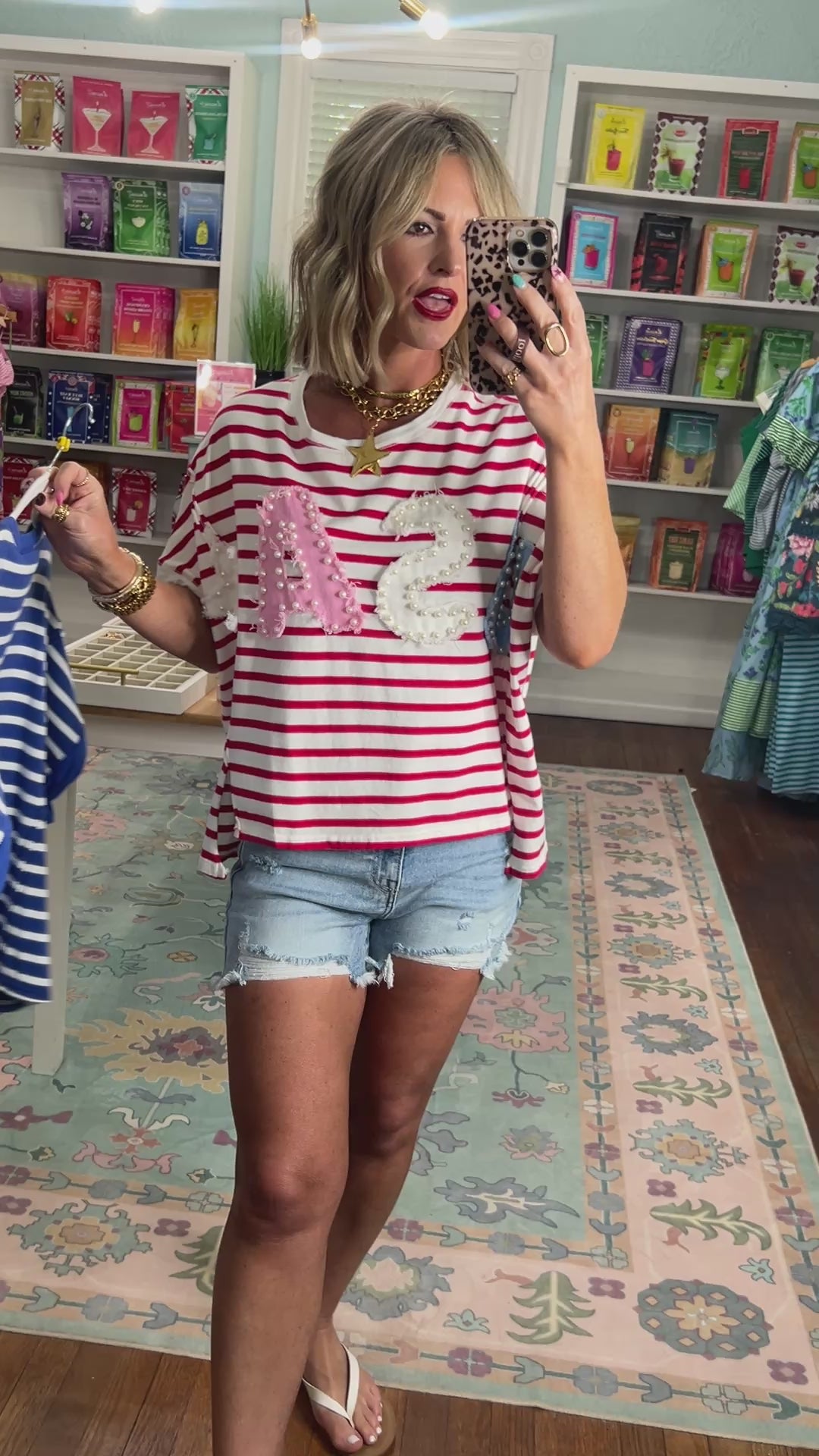 Freedom and Pearls Stripe Top - Blue/Ivory