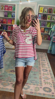 Freedom and Pearls Stripe Top - Blue/Ivory