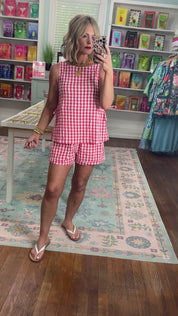 Live the Life Gingham Shorts Set -Red