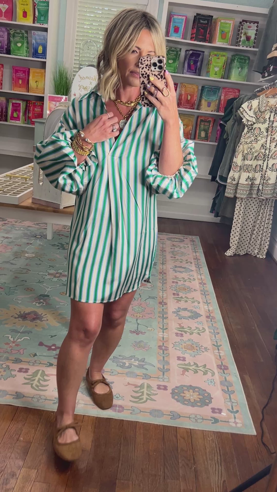 Daylight Mix Oversized Mini Dress - Green