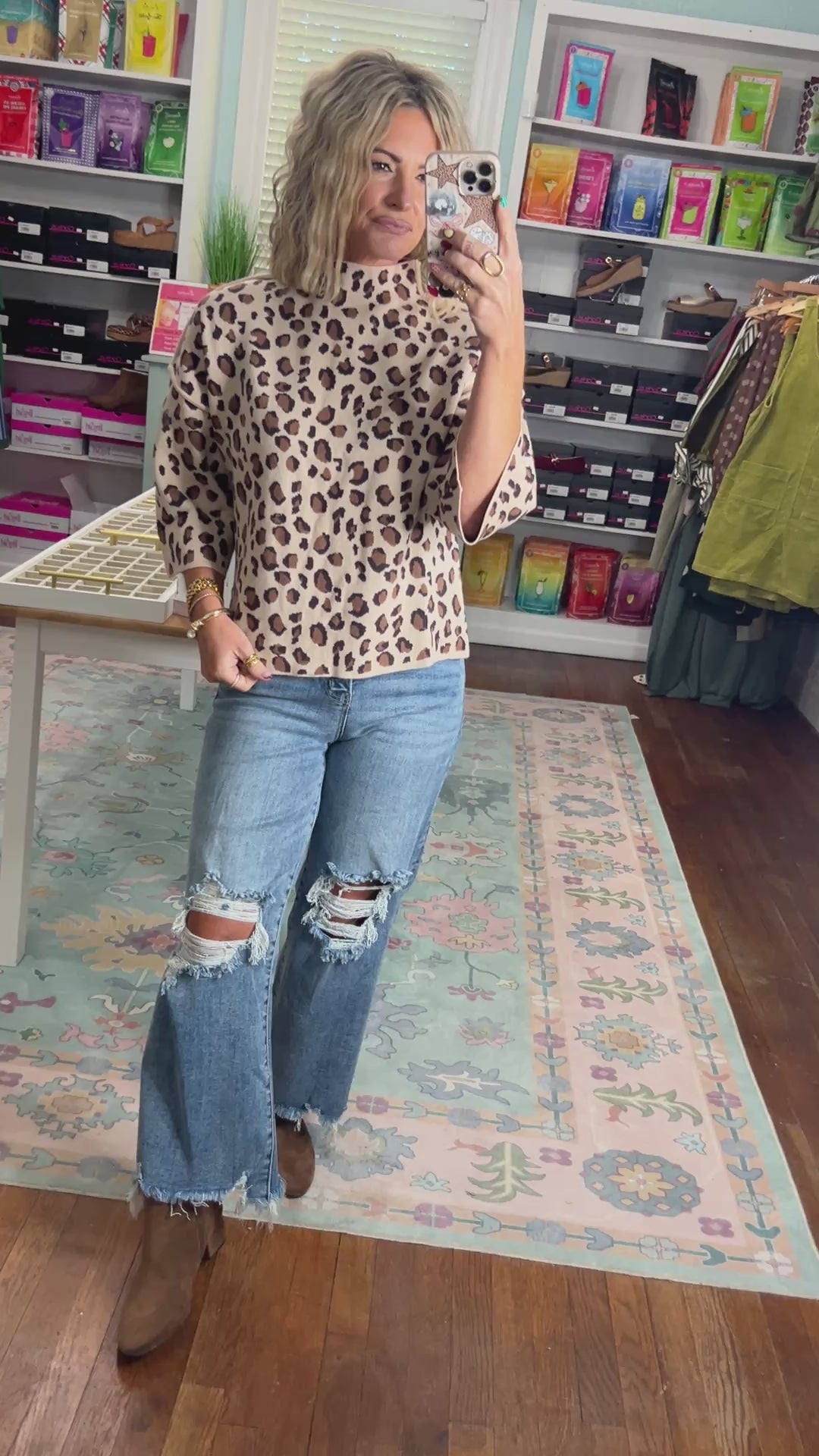 Sweet and Spotted Animal Print Mock Neck Sweater