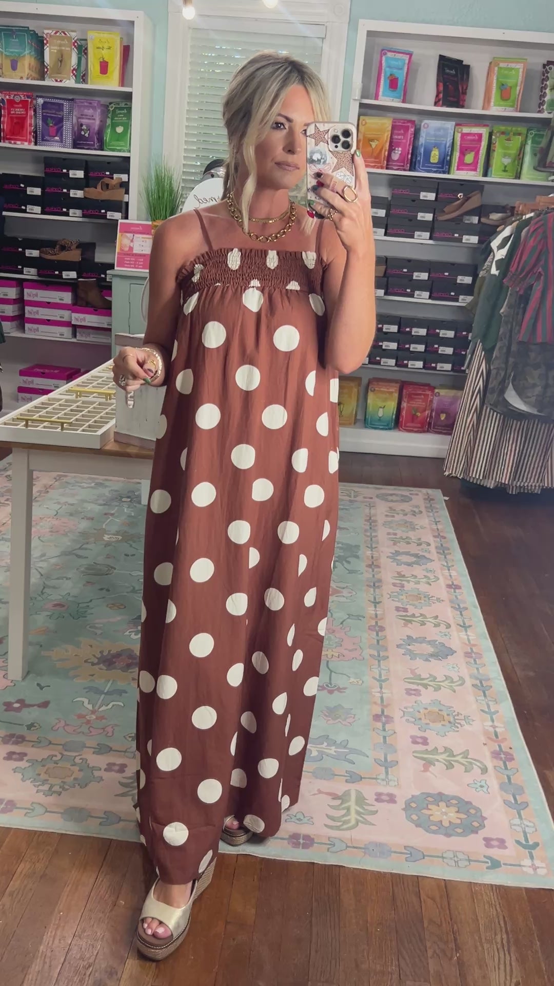 Mocha Dot Maxi Dress - Brown