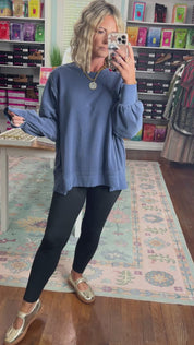 Simply Well Oversized Raw Edge Sweatshirt - Navy