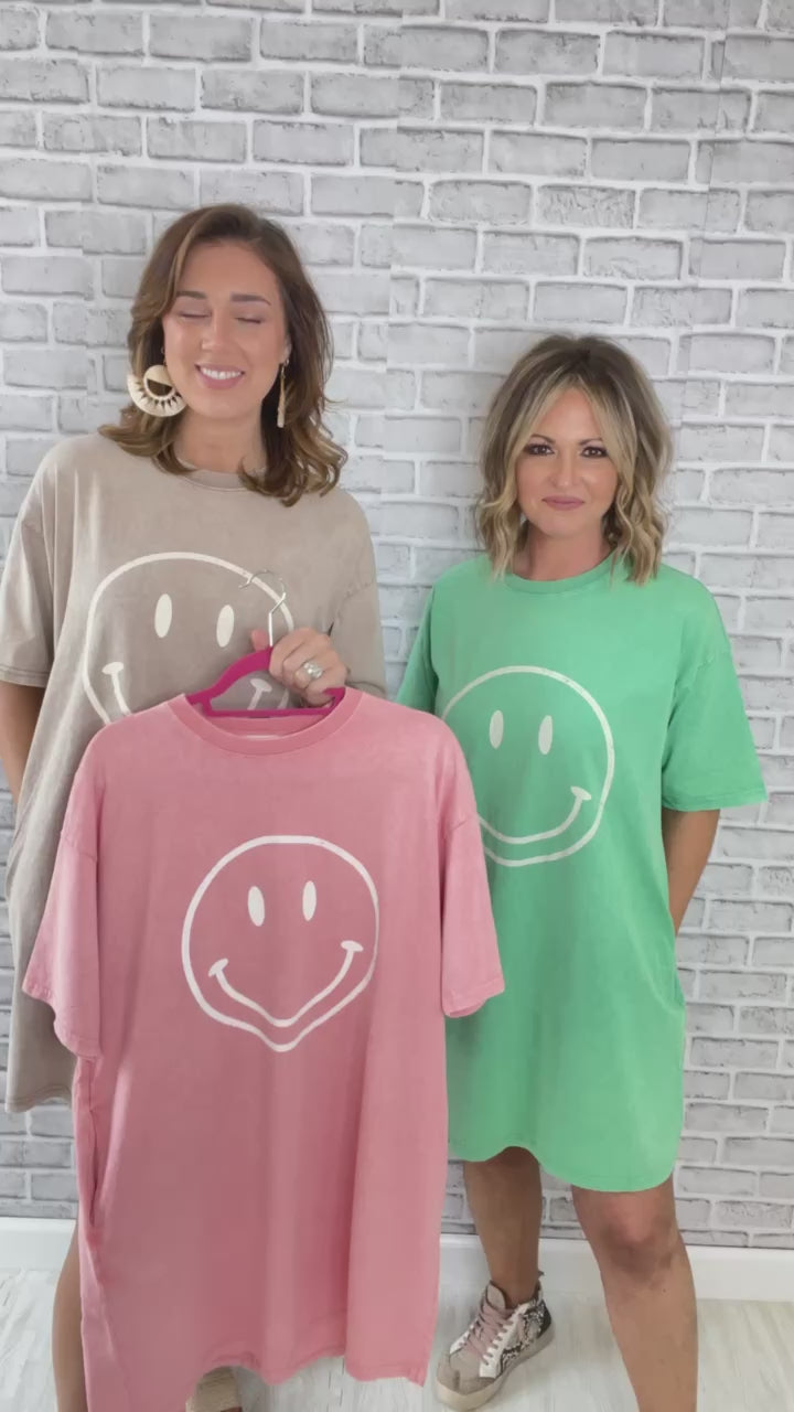 A Reason To Smile T-Shirt Dress - Mushroom