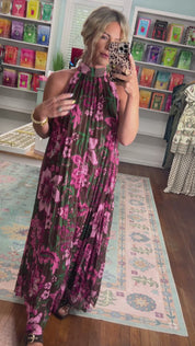 Rustic Romance Pleated Halter Maxi