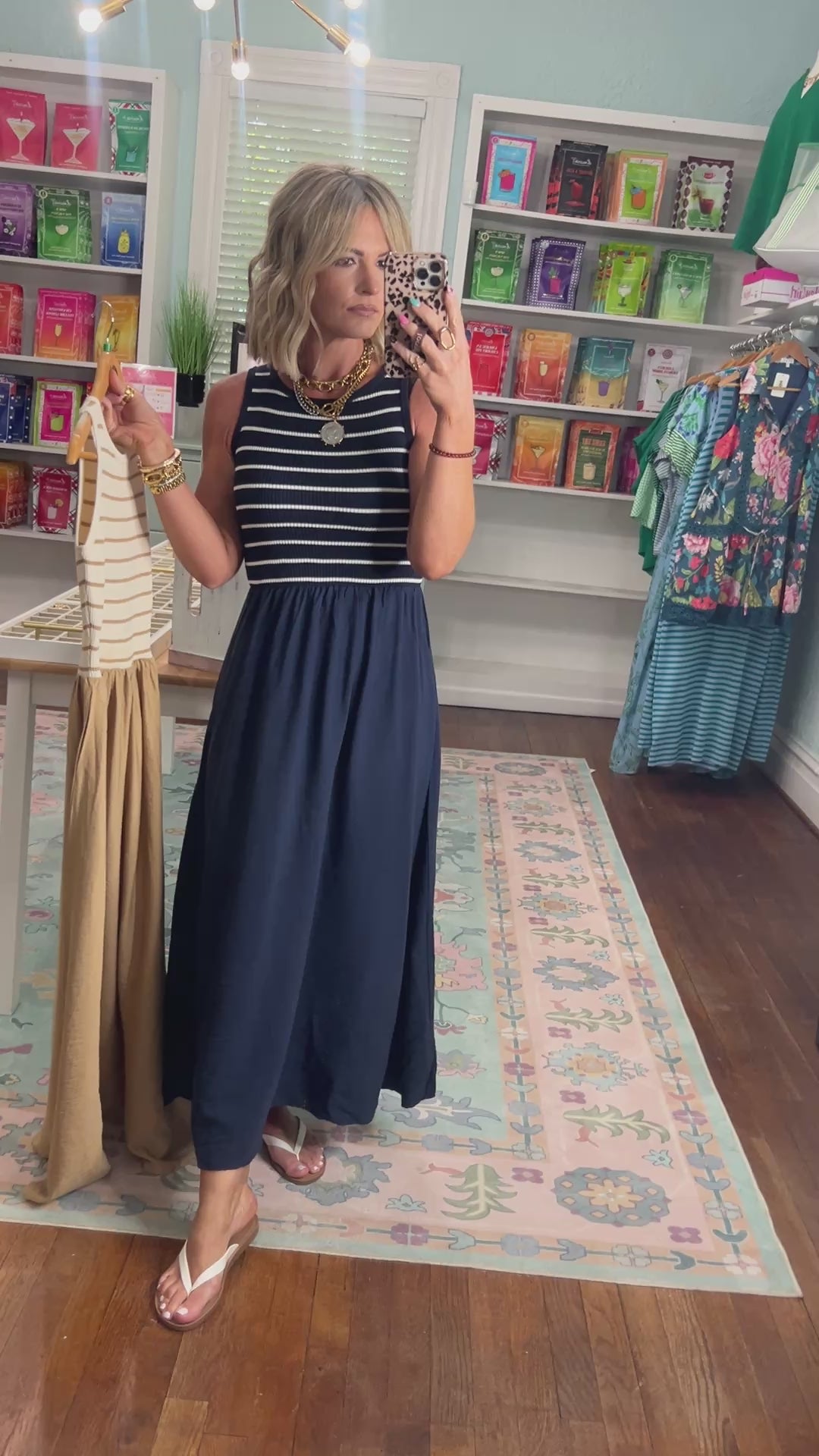 Let's See Mixed Media Midi Dress - Navy