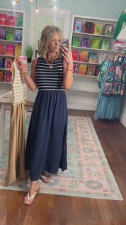 Let's See Mixed Media Midi Dress - Navy