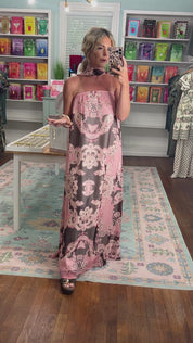 Blushing Baroque Strapless Maxi Dress - Pink