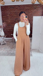 Fashion Diary Wide Leg Overalls - Latte