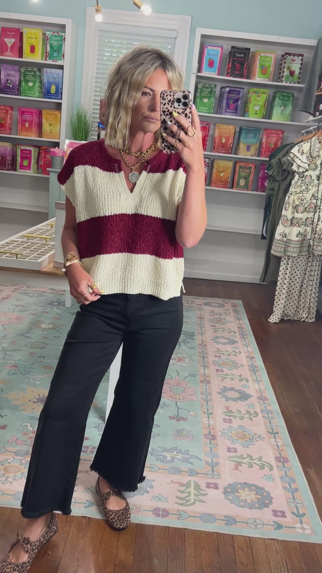On The Rise Stripe Sleeveless Sweater - Cabernet