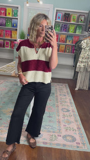 On The Rise Stripe Sleeveless Sweater - Cabernet