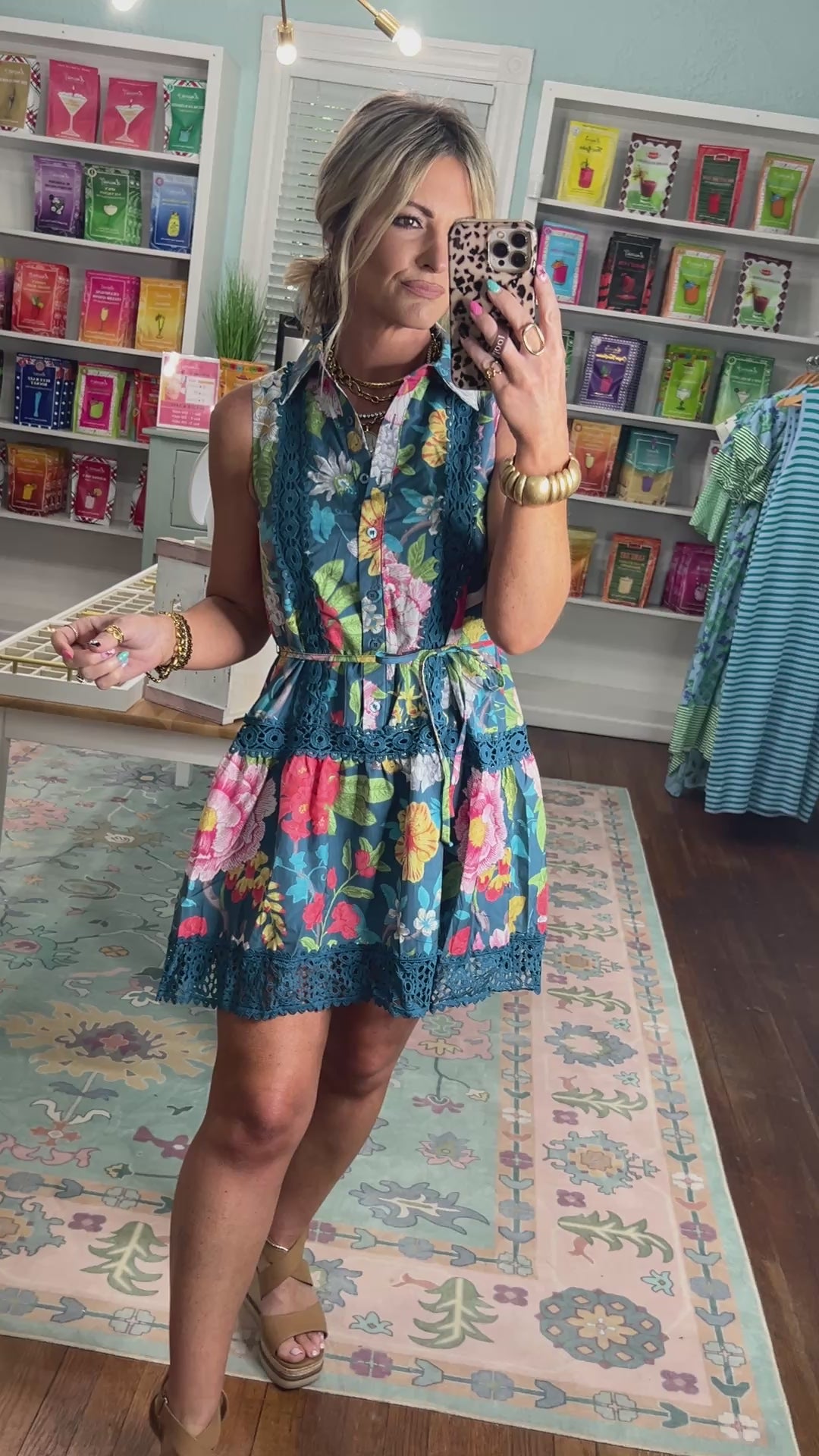 Painted Petals Crochet Trim Mini Dress