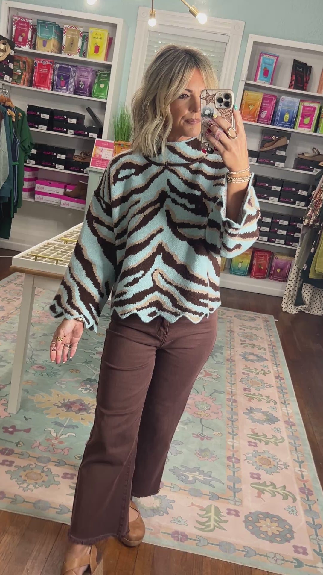 A Pattern of Distinction Animal Print Top - Lt. Blue
