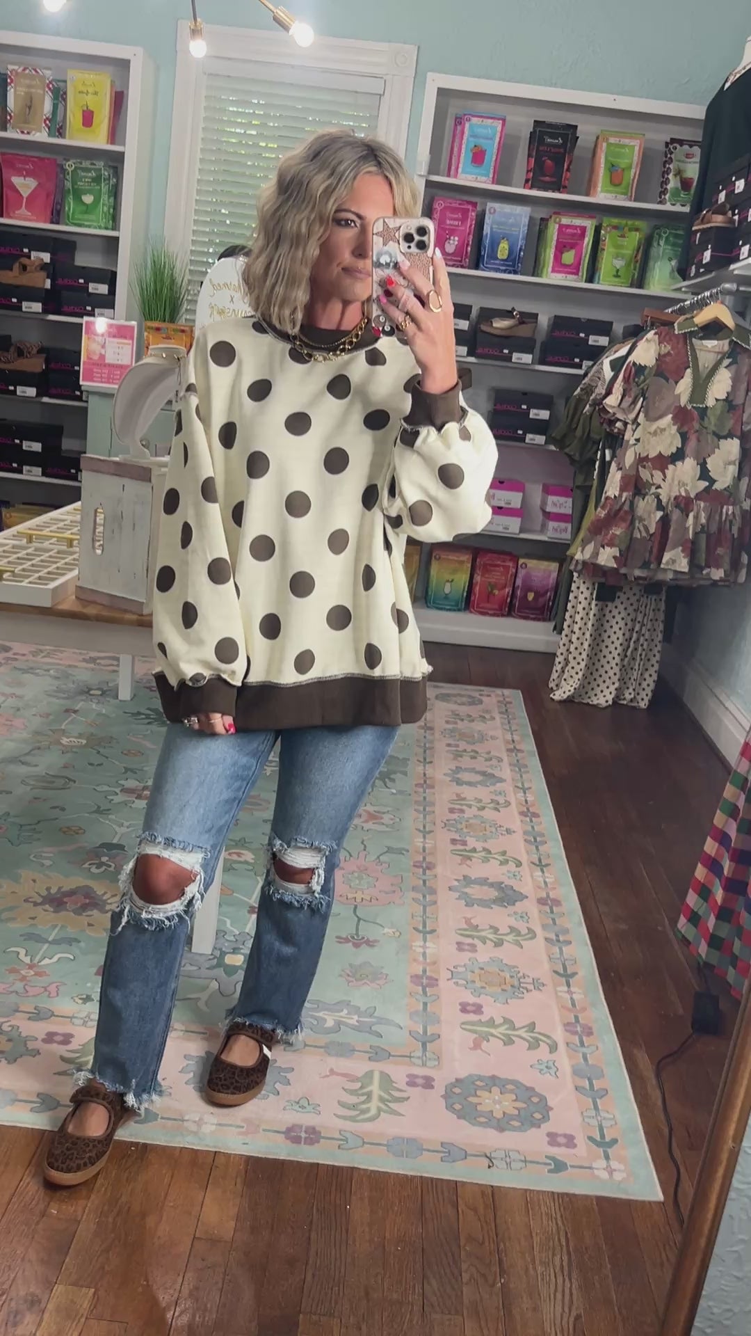 Change It Up Reversible Mock Neck Sweatshirt - Brown/Ivory
