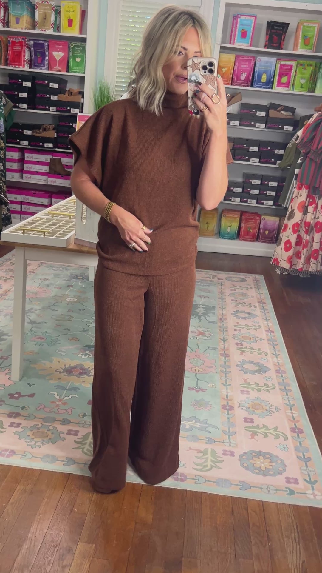 Polished Path Dolman Sleeve Top And Pant Set - Brown