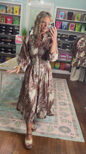 Enchanted Dreams Botanical Midi Dress - Mocha