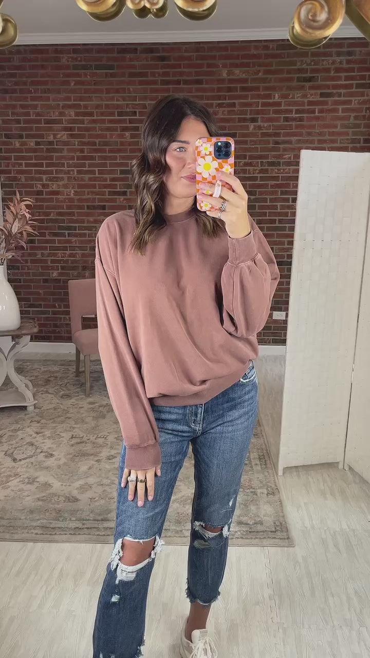 Simple Style Crew Neck Sweatshirt - Taupe