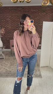 Simple Style Crew Neck Sweatshirt - Taupe