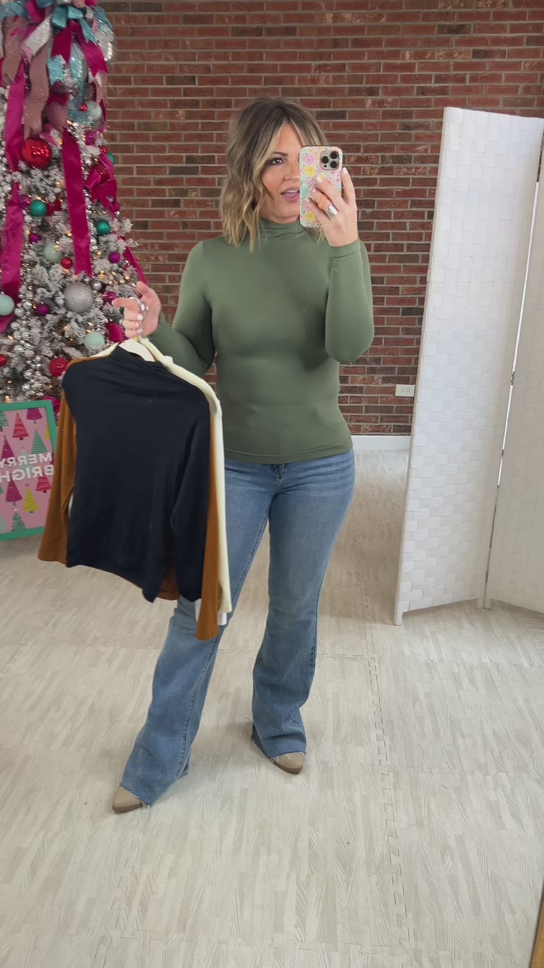 Bare Essential Seamless Mock Neck Long Sleeve Top - Smoky Olive