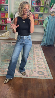 Risen | High Rise Wide Jeans With Double Waist Details