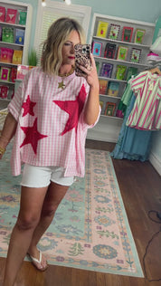 Firecracker Picnic Dolman Sleeve Top -Lt. Pink/Red
