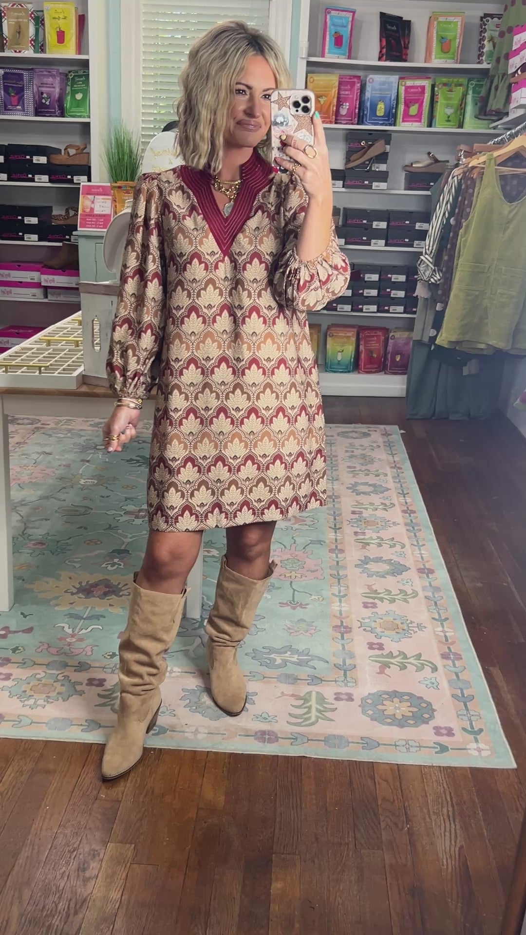 Unmistakably You Geo Floral Shift Dress - Burgundy