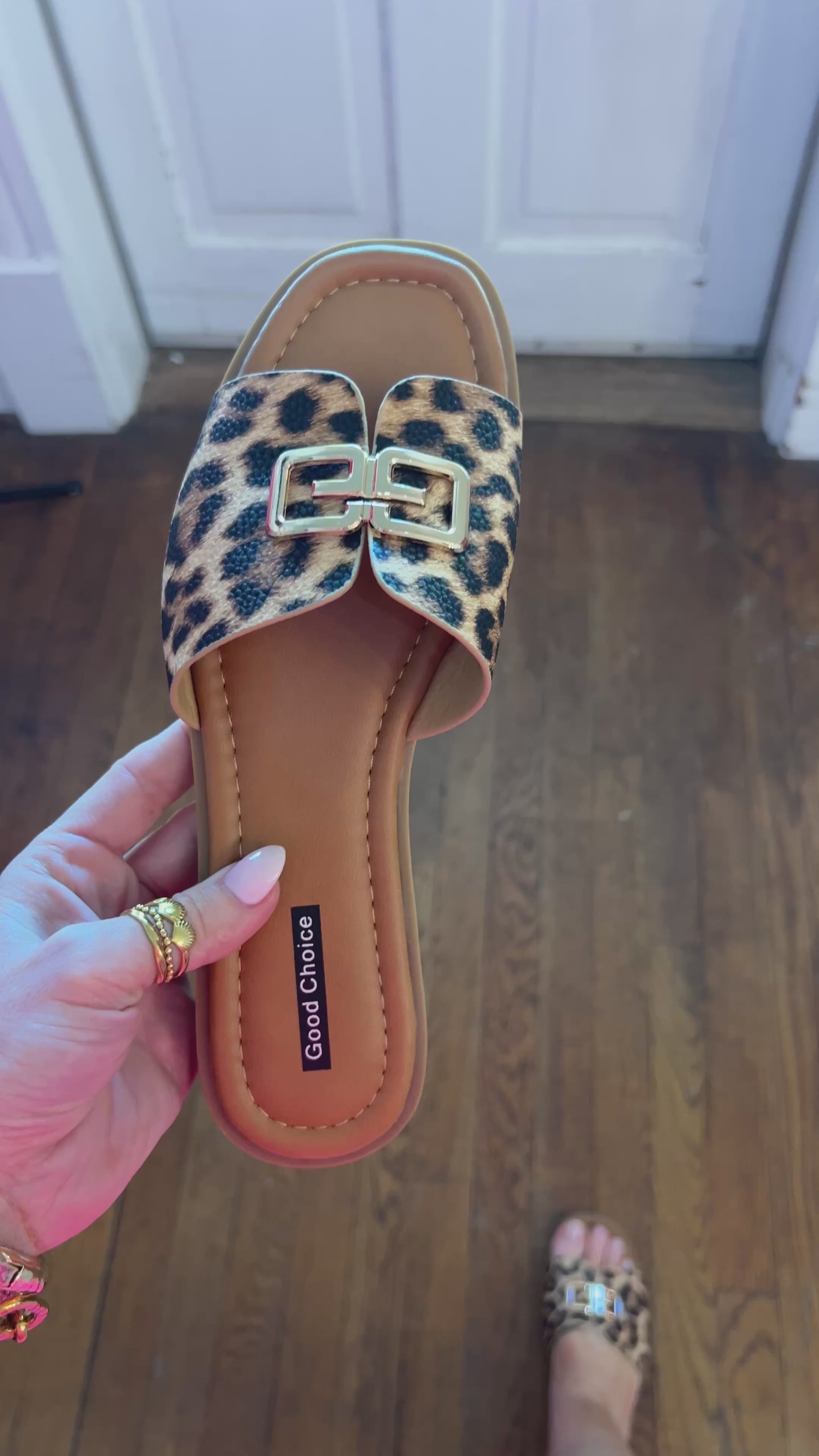 Bergen Leopard Flat Sandals