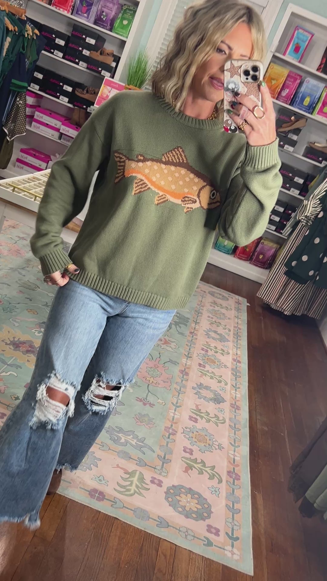 Reel Cute Crewneck Sweater - Olive
