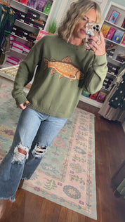 Reel Cute Crewneck Sweater - Olive