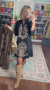 Made to Impress Baroque Floral Dress - Black