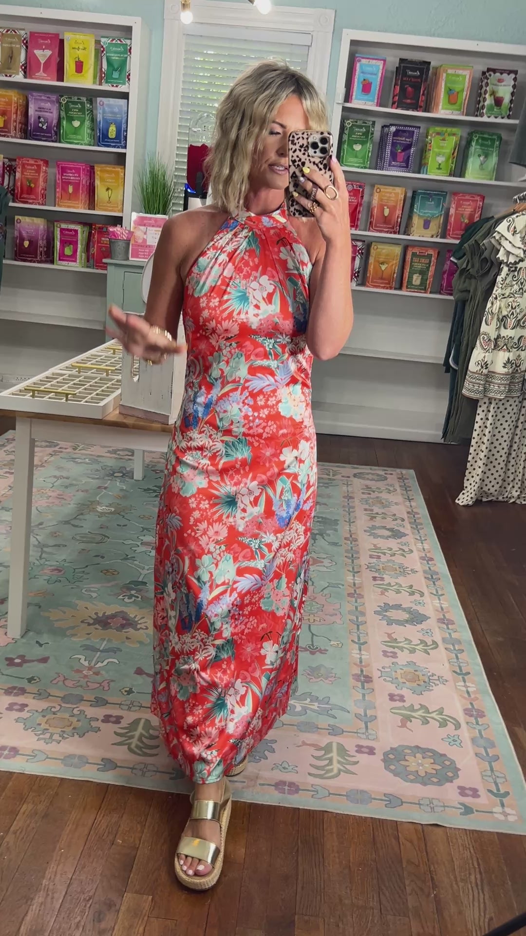 Tropical Crush Halter Midi Dress - Orange
