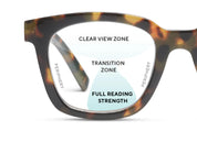 Gray tortoise round eyeglasses with clear progressive lenses