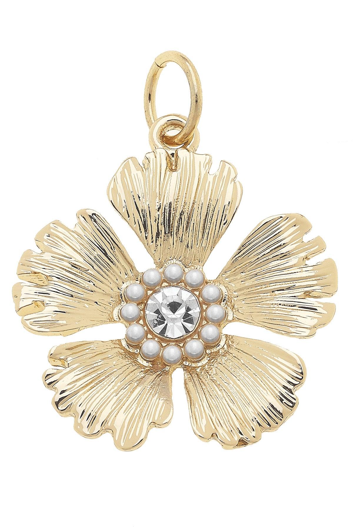 Rhinestone Flower Charm - Gold