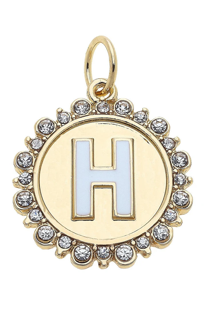 Rhinestone - Studded Enamel Letter Disc Charm in Shiny Gold