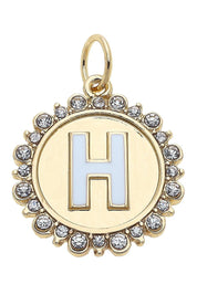 Rhinestone - Studded Enamel Letter Disc Charm in Shiny Gold
