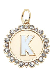Rhinestone - Studded Enamel Letter Disc Charm in Shiny Gold