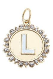 Rhinestone - Studded Enamel Letter Disc Charm in Shiny Gold