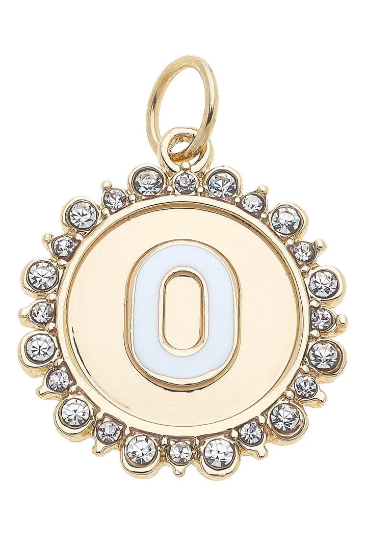 Rhinestone - Studded Enamel Letter Disc Charm in Shiny Gold