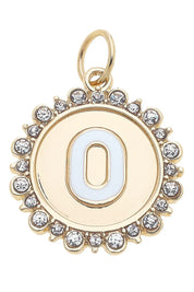 Rhinestone - Studded Enamel Letter Disc Charm in Shiny Gold