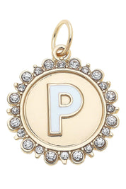 Rhinestone - Studded Enamel Letter Disc Charm in Shiny Gold