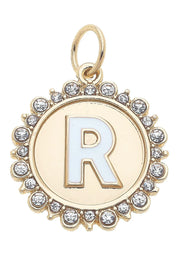 Rhinestone - Studded Enamel Letter Disc Charm in Shiny Gold