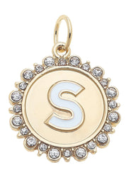 Rhinestone - Studded Enamel Letter Disc Charm in Shiny Gold
