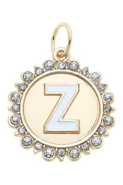 Rhinestone - Studded Enamel Letter Disc Charm in Shiny Gold